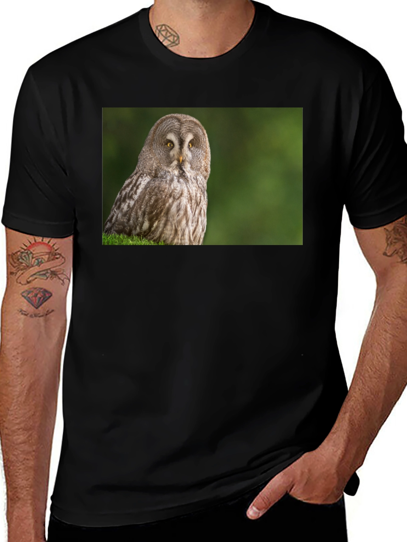 Variant 14 of Owl Print Black T-Shirt