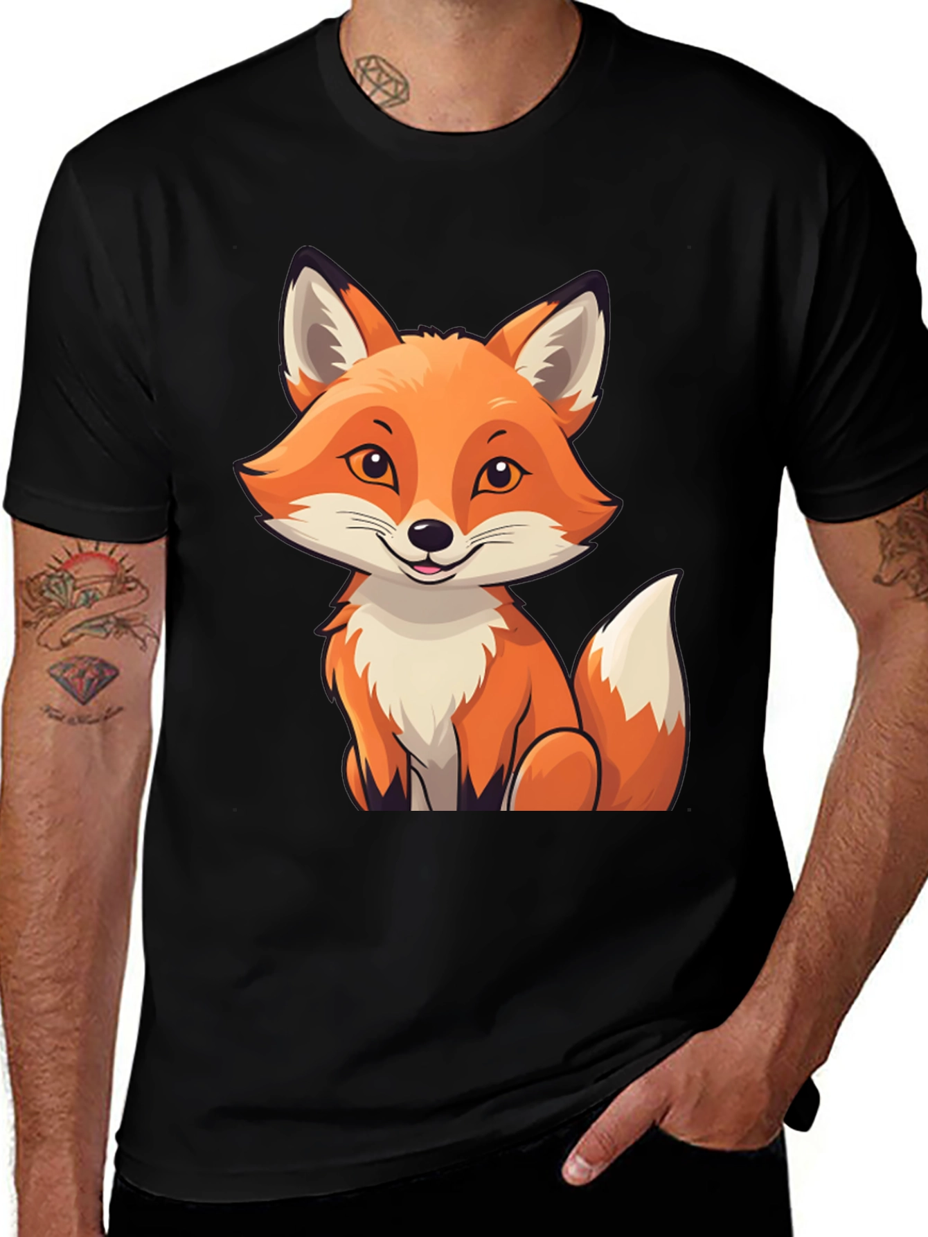Variant 24 of Cute Fox Graphic Tee - Black Cotton T-Shirt