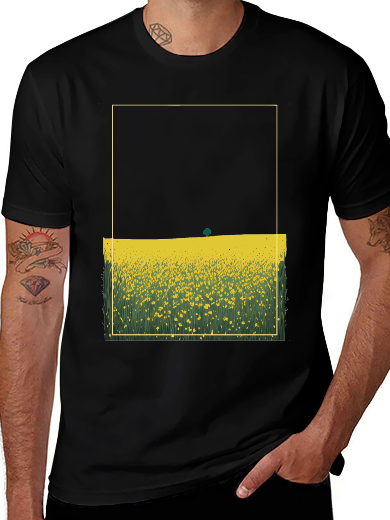 Variant 29 of Floral Field Graphic Tee - Black