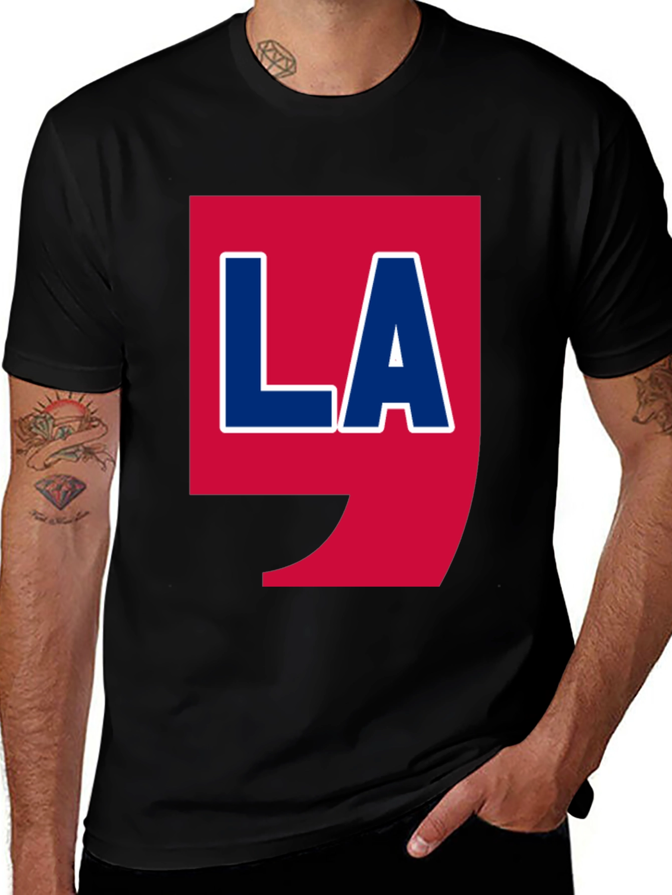 LA Graphic T-Shirt - Bold Red & Blue Design