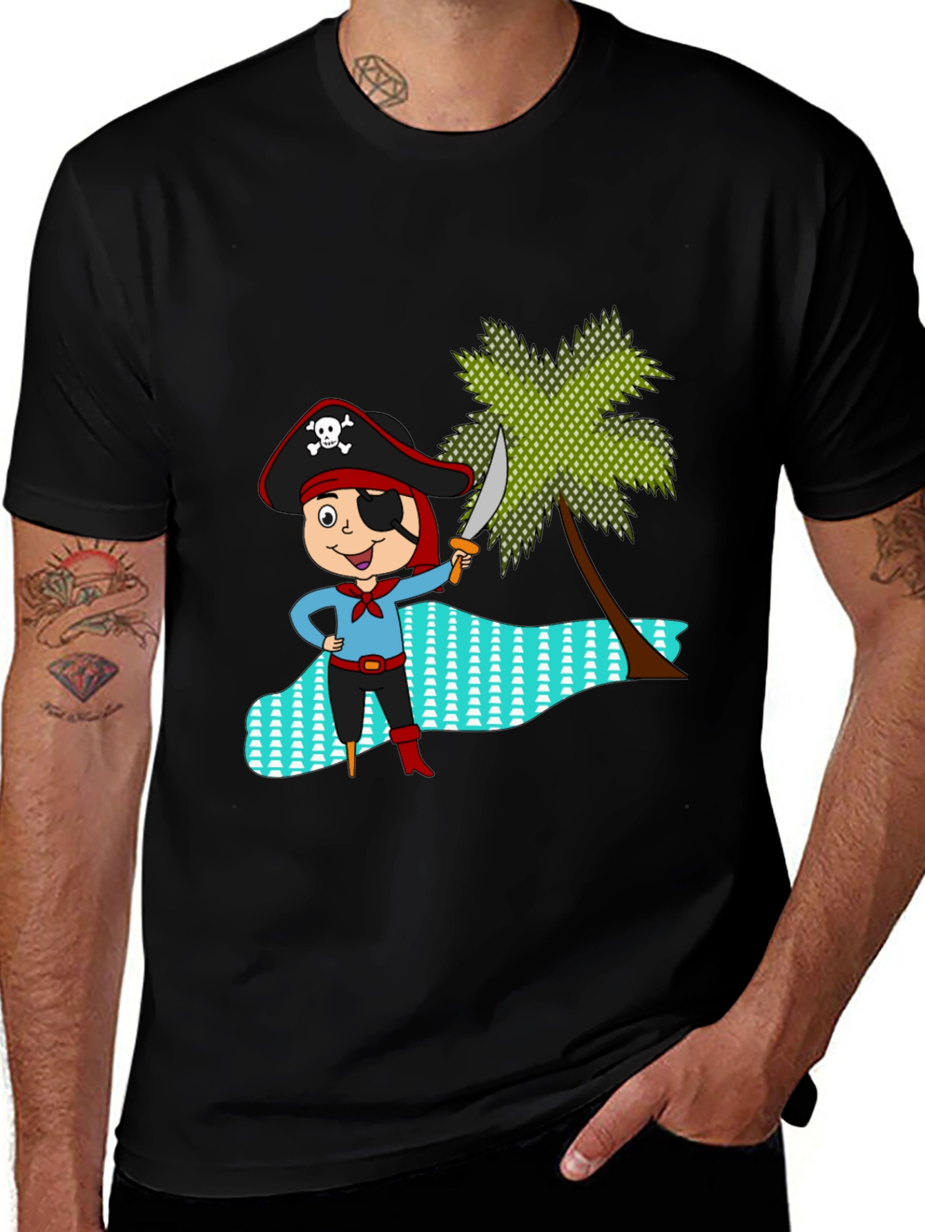 Variant 4 of Pirate Cartoon Graphic Black T-Shirt