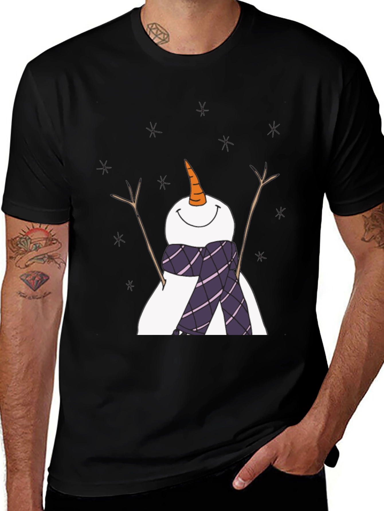 Variant 26 of Snowman Graphic Tee - Black Cotton Holiday Shirt