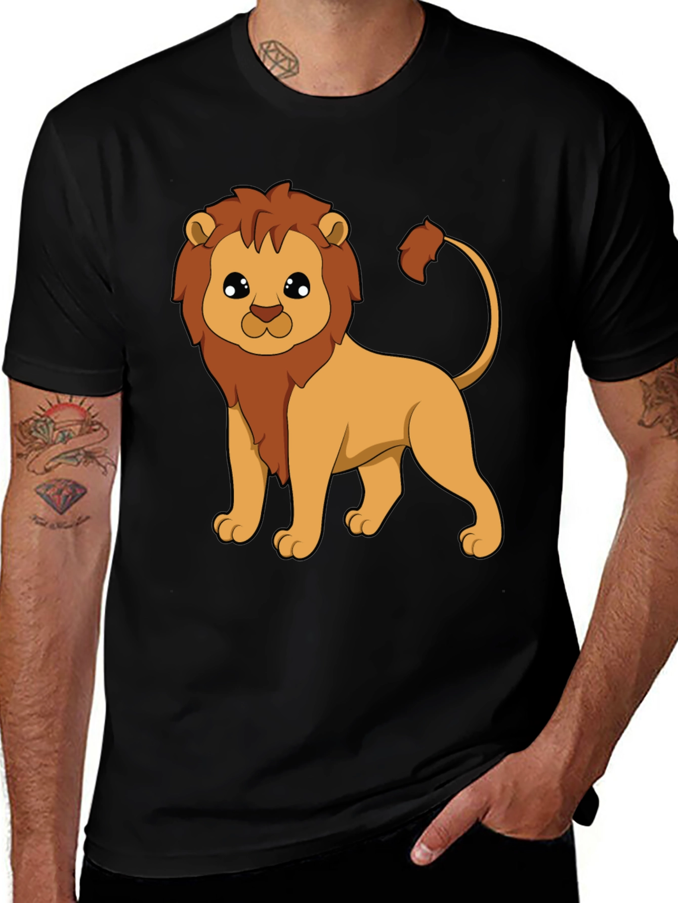Variant 24 of Cartoon Lion Graphic Black T-Shirt