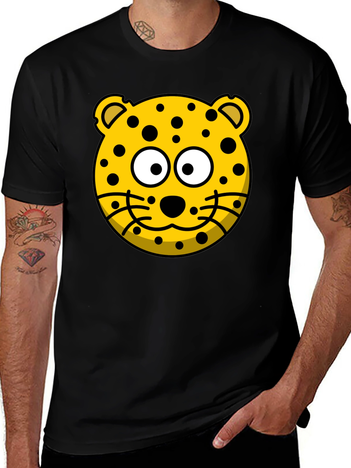 Variant 24 of Cartoon Leopard Print Black T-Shirt