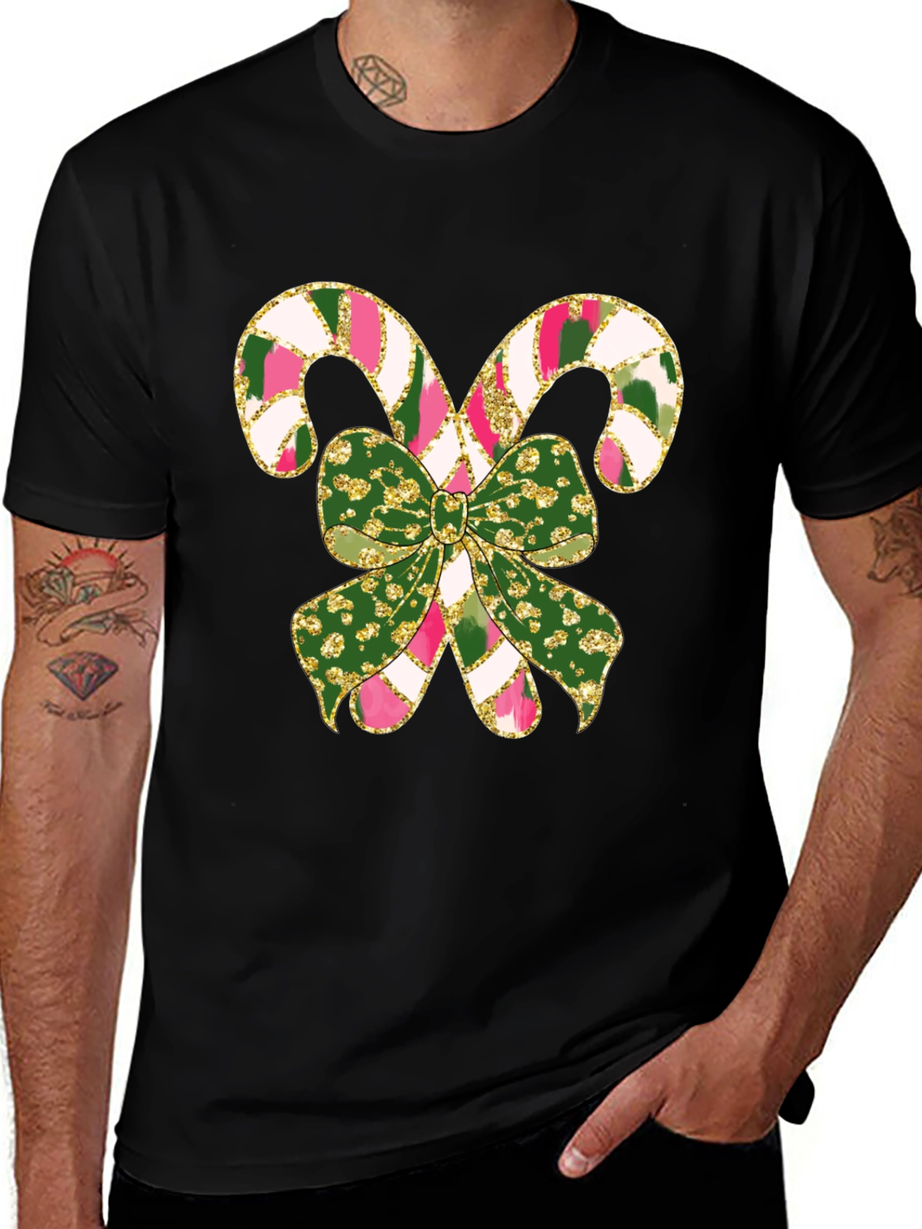 Variant 17 of Festive Candy Cane Bow Graphic Tee
