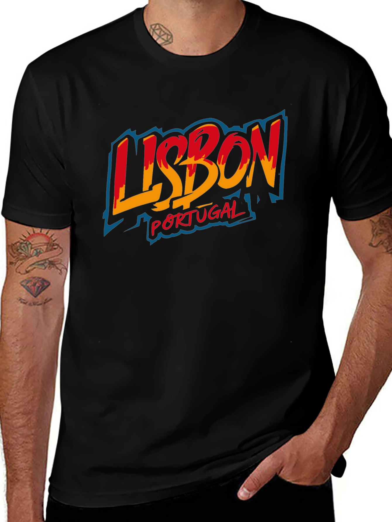 Lisbon Portugal Graphic Tee - Black