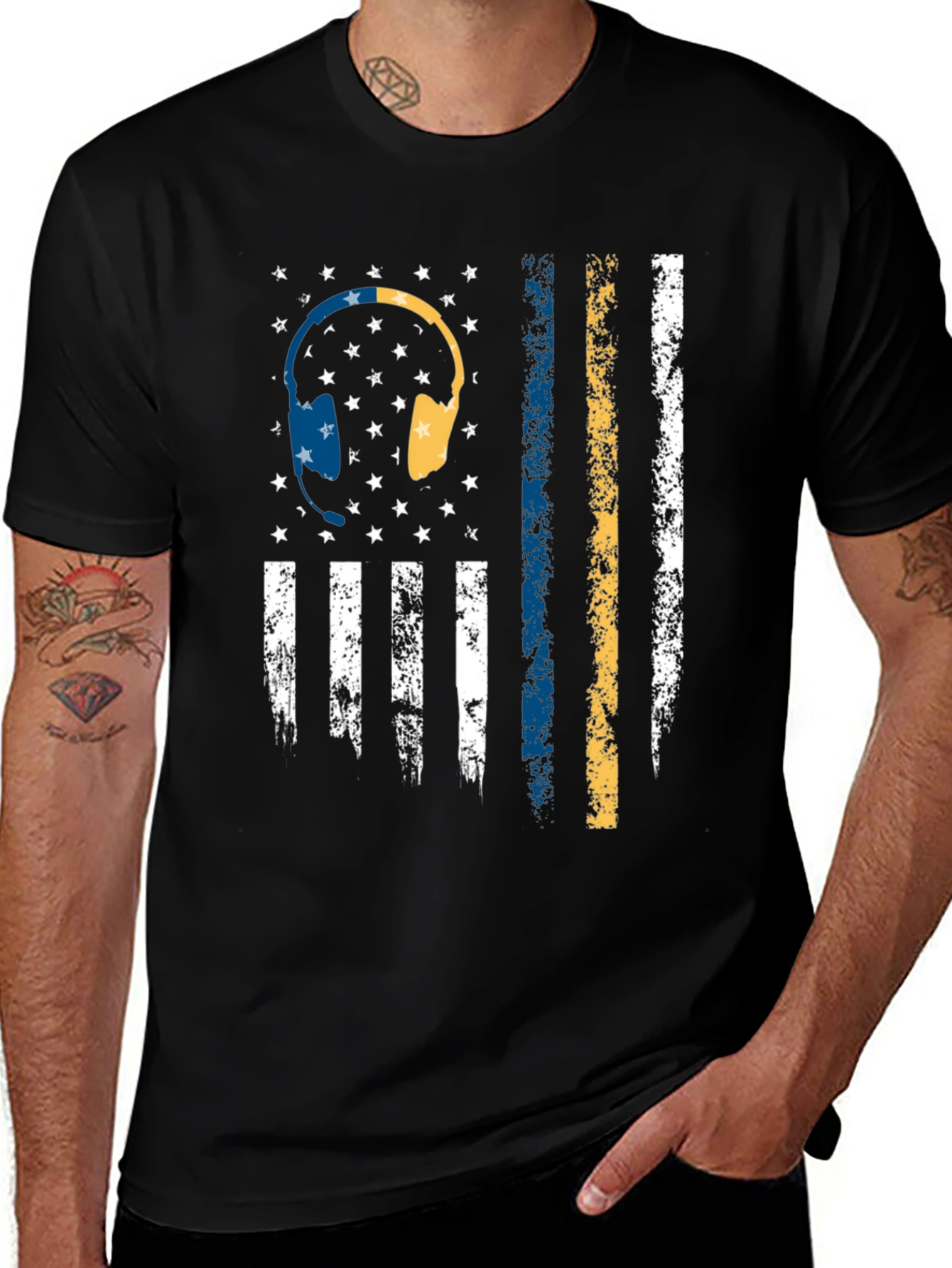 Variant 3 of Distressed Headphone Flag Graphic Tee