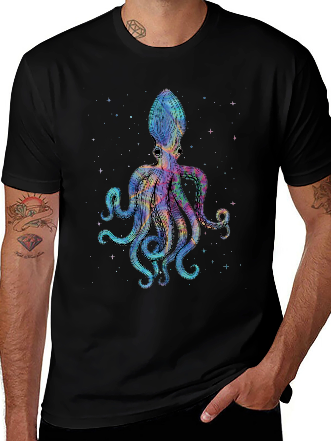 Cosmic Octopus Graphic Tee - Black Cotton Comfort