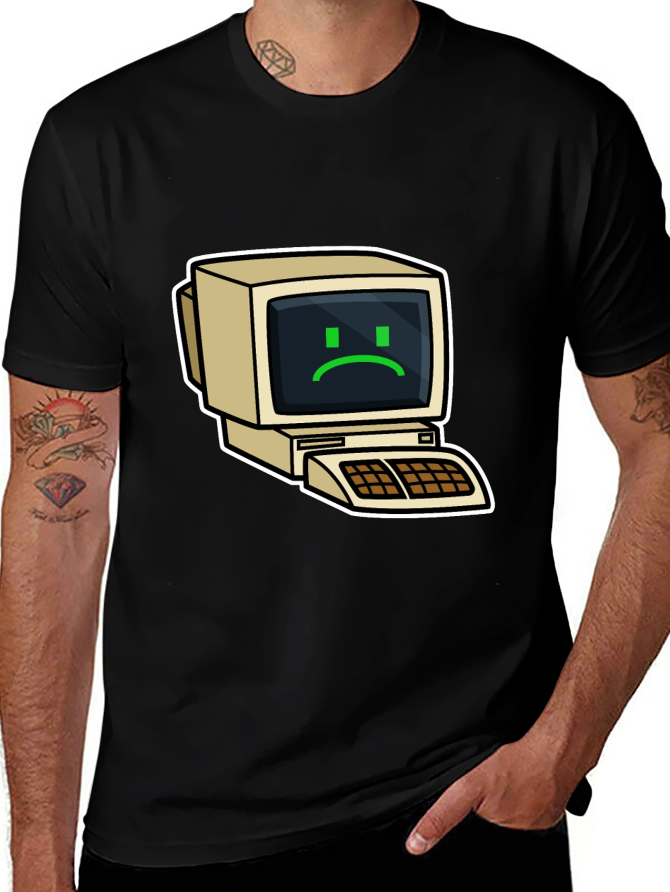 Variant 18 of Retro Computer Sad Face Graphic Black T-Shirt