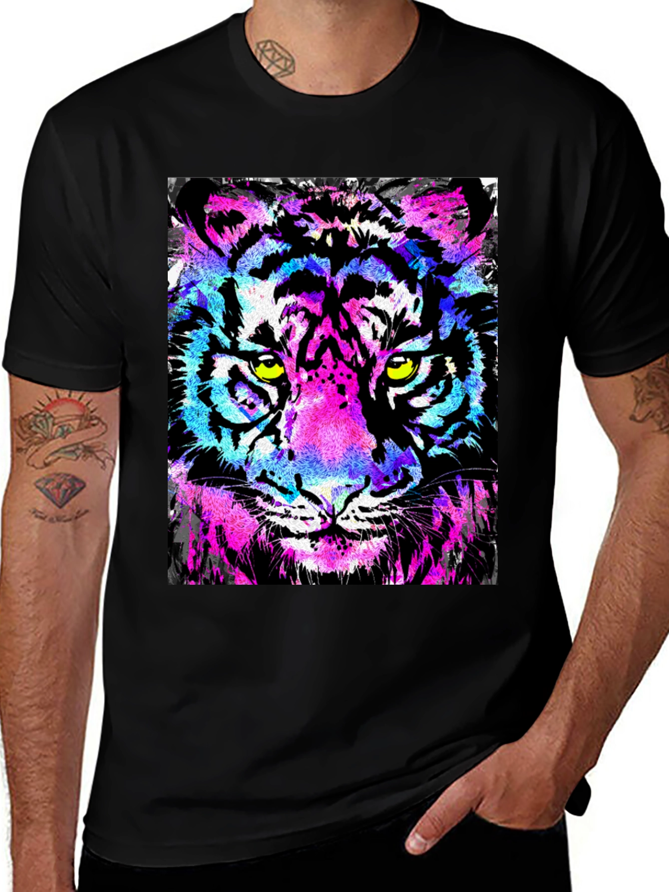Variant 3 of Vibrant Tiger Graphic Black T-Shirt