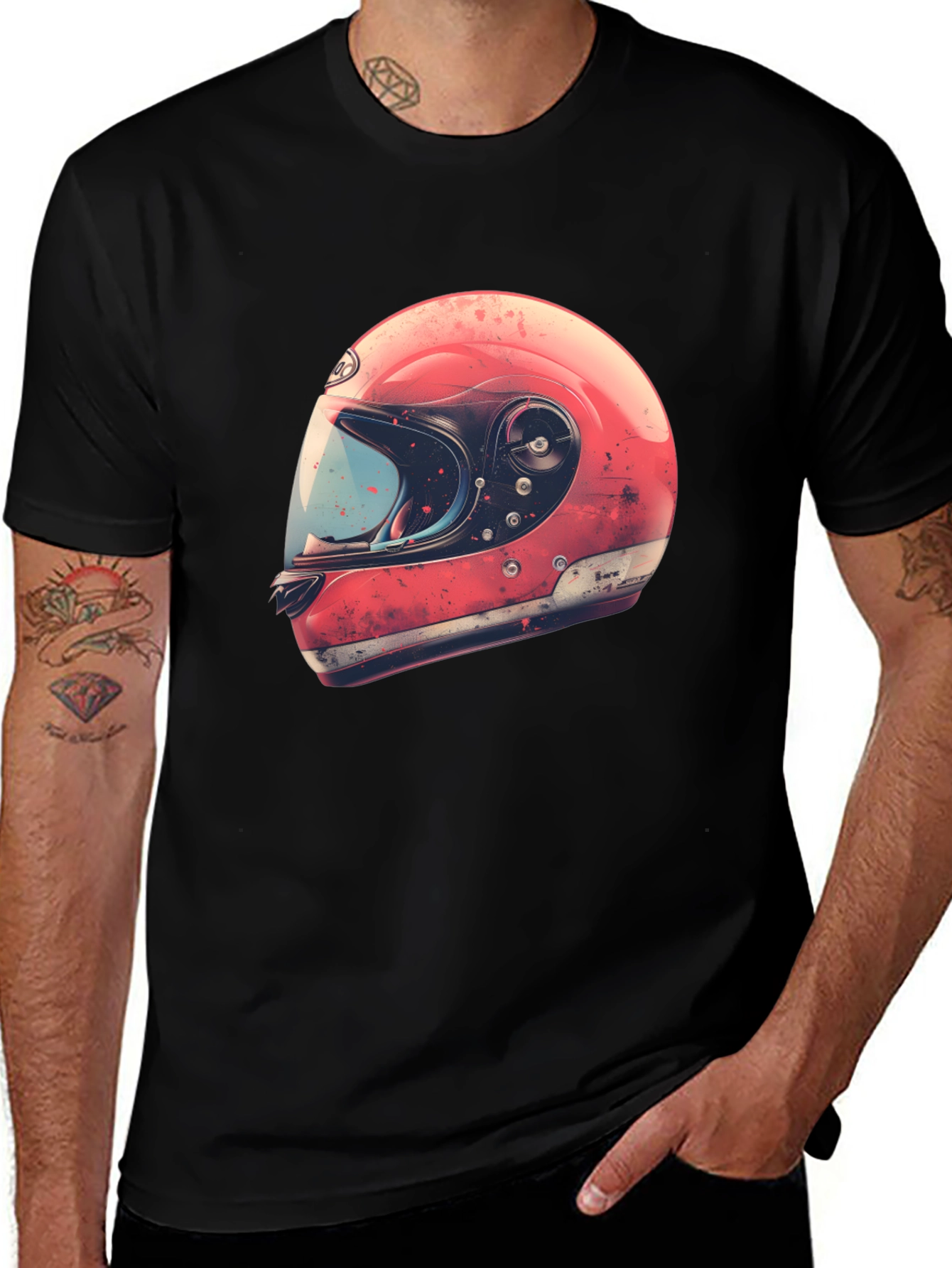 Variant 2 of Retro Motorcycle Helmet Graphic Tee - Black