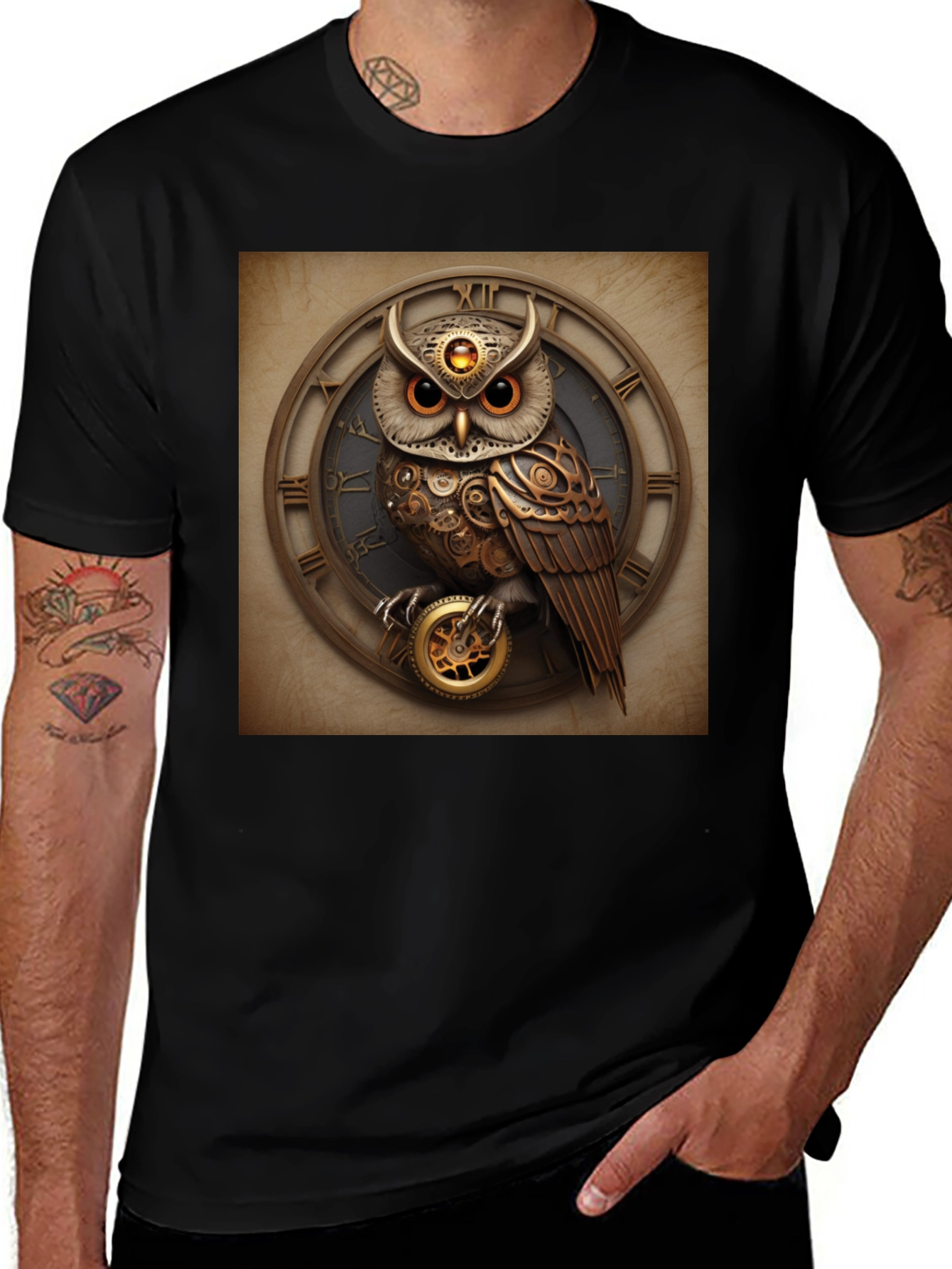 Variant 4 of Steampunk Owl Clockwork T-Shirt