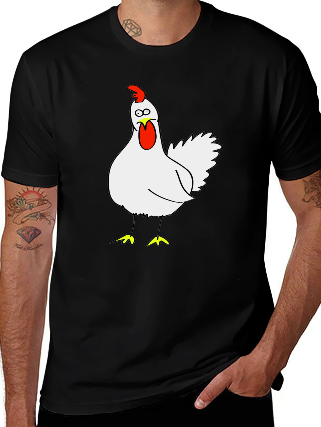Variant 2 of Funny Chicken Graphic Tee - Black Cotton T-Shirt