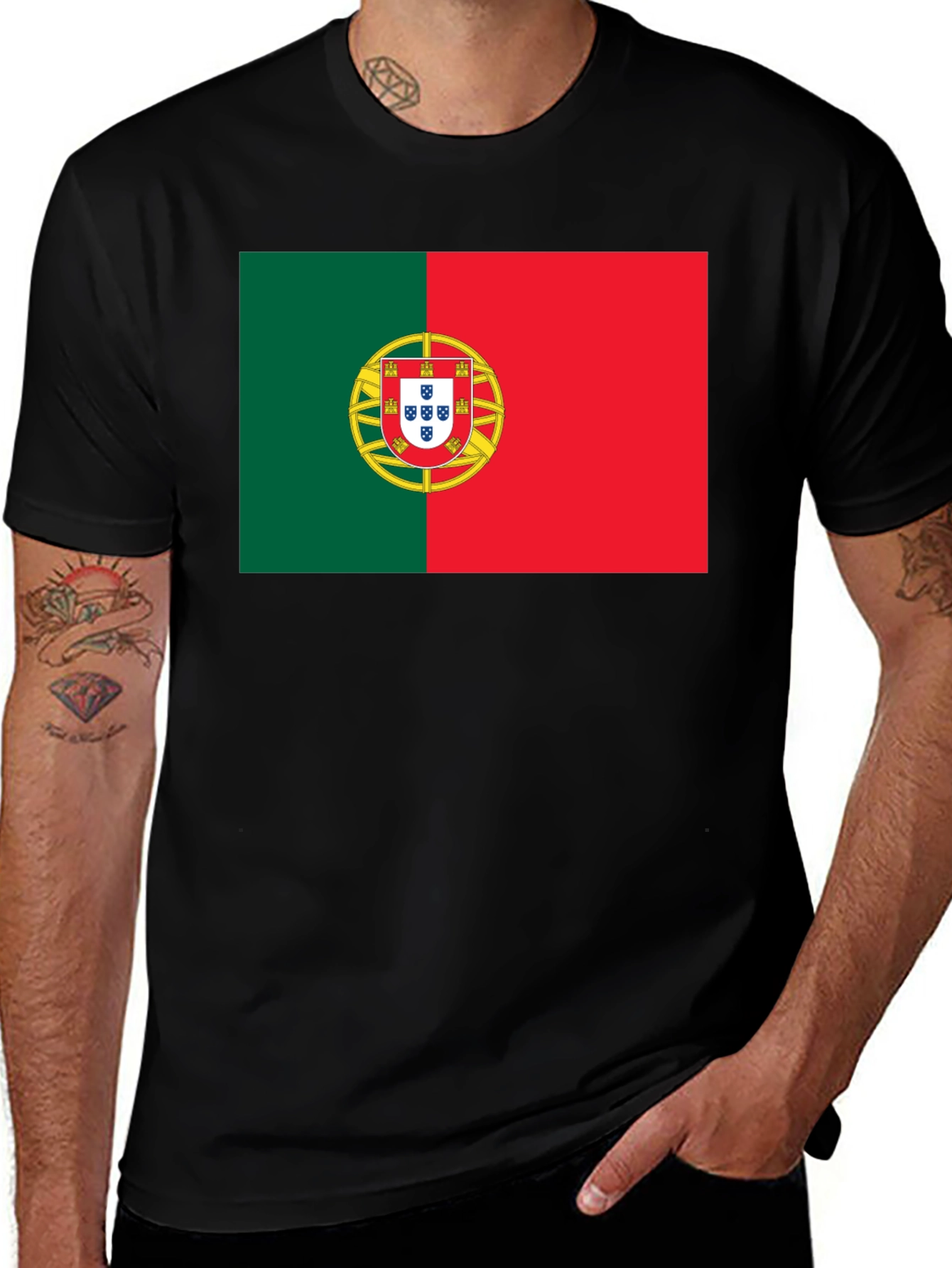 Portugal Flag T-Shirt - Black Cotton Tee