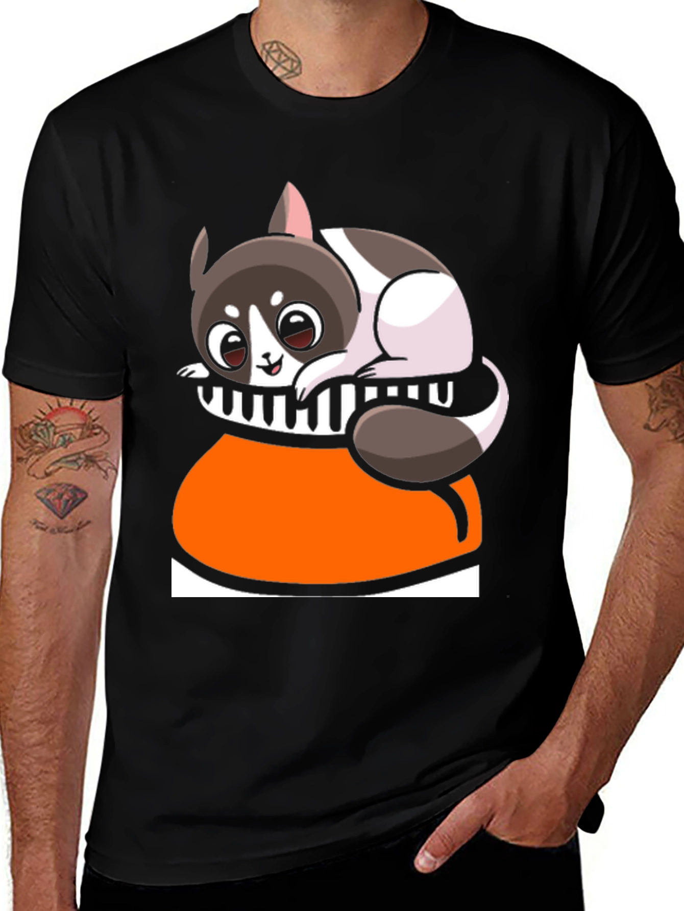 Variant 3 of Cute Cat Playing Piano T-Shirt - Novelty Tee