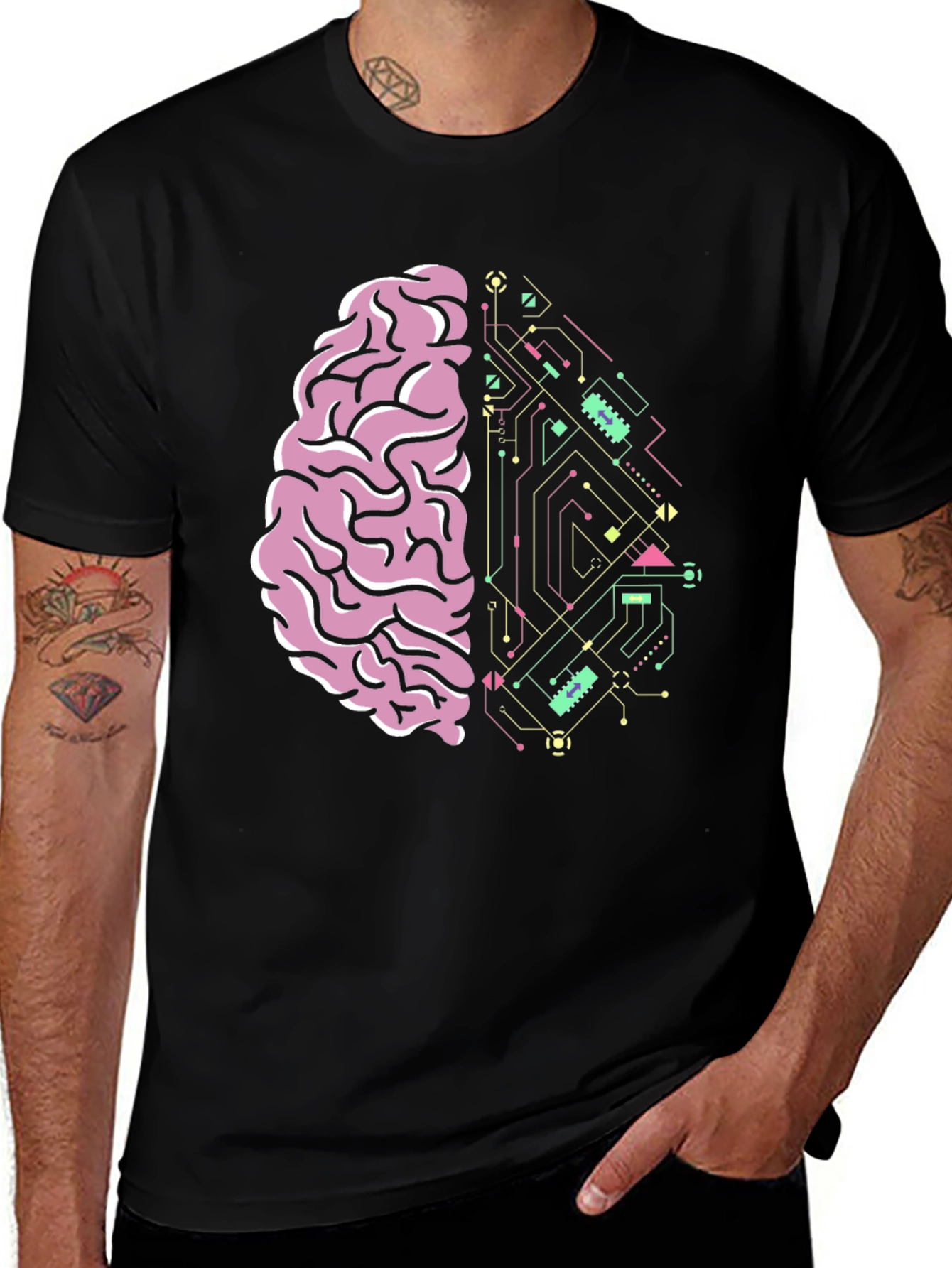 Variant 9 of Brain Circuit Graphic Tee - Human & Tech Fusion
