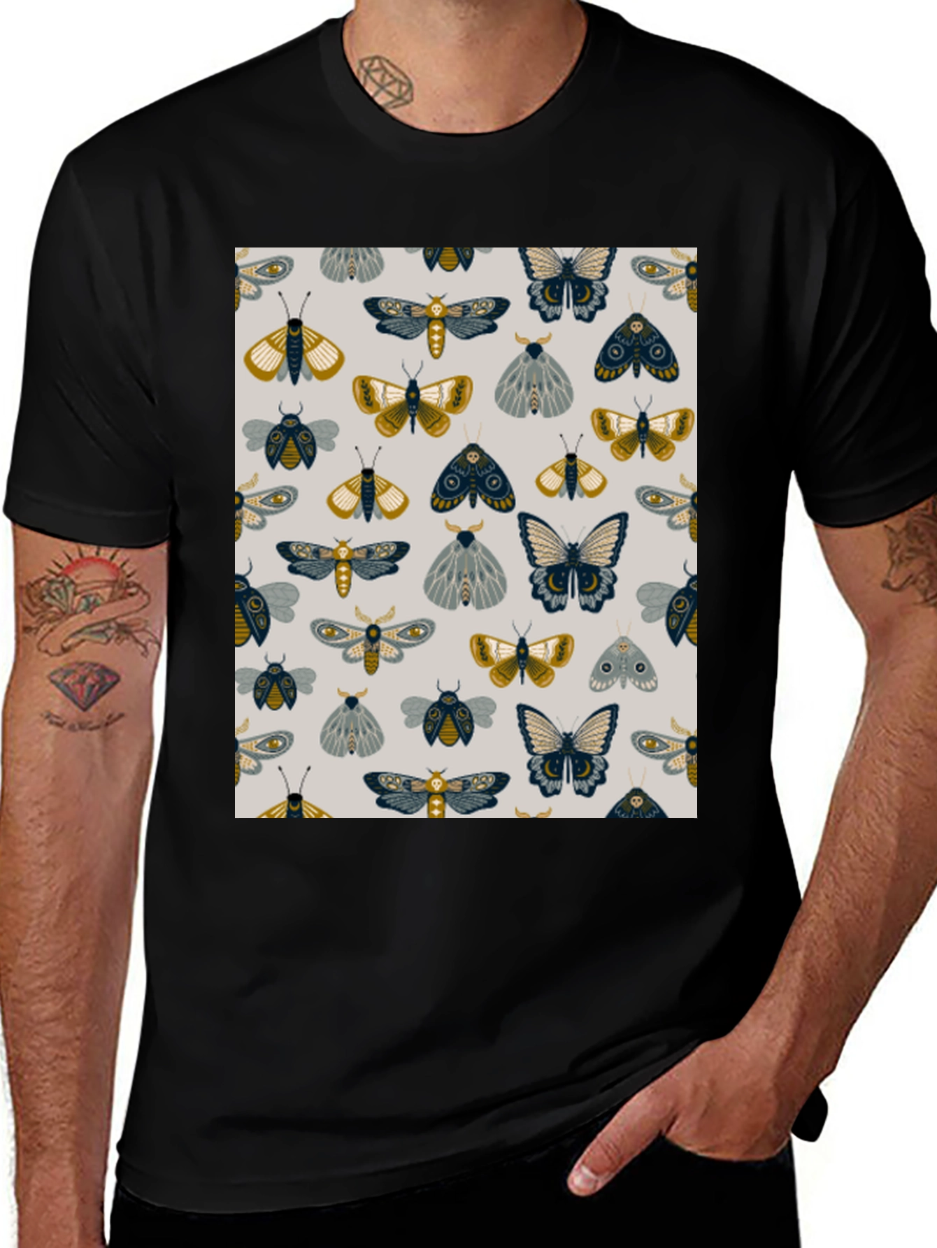 Variant 26 of Moth & Butterfly Print Black Tee