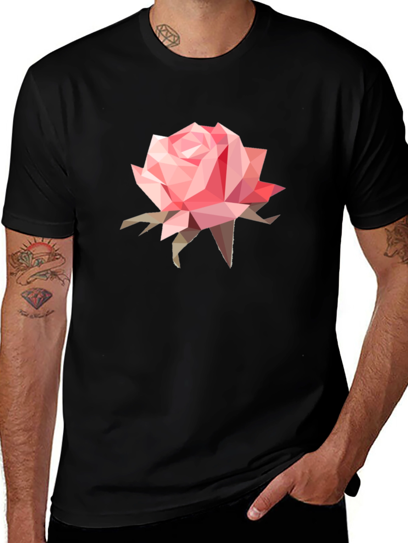 Variant 13 of Geometric Rose Graphic Tee - Modern Style