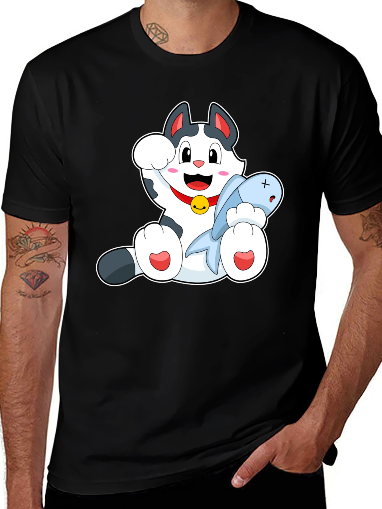 Variant 26 of Lucky Cat Fish Graphic T-Shirt - Black