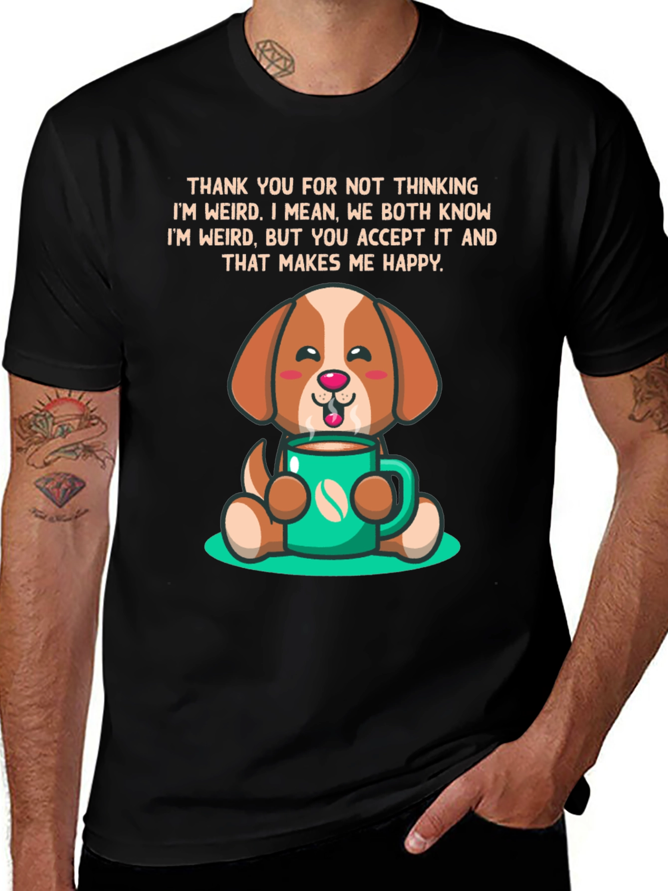 Variant 25 of Cute Dog & Coffee Graphic T-Shirt - Funny Weirdness