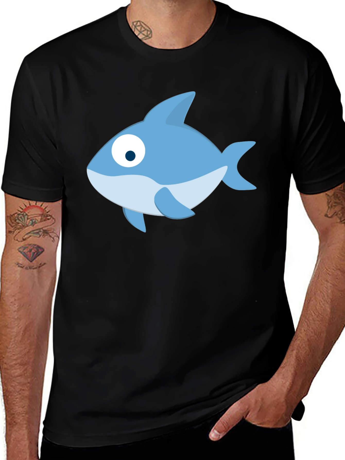 Black Cartoon Fish Black T-Shirt - Casual Style main image