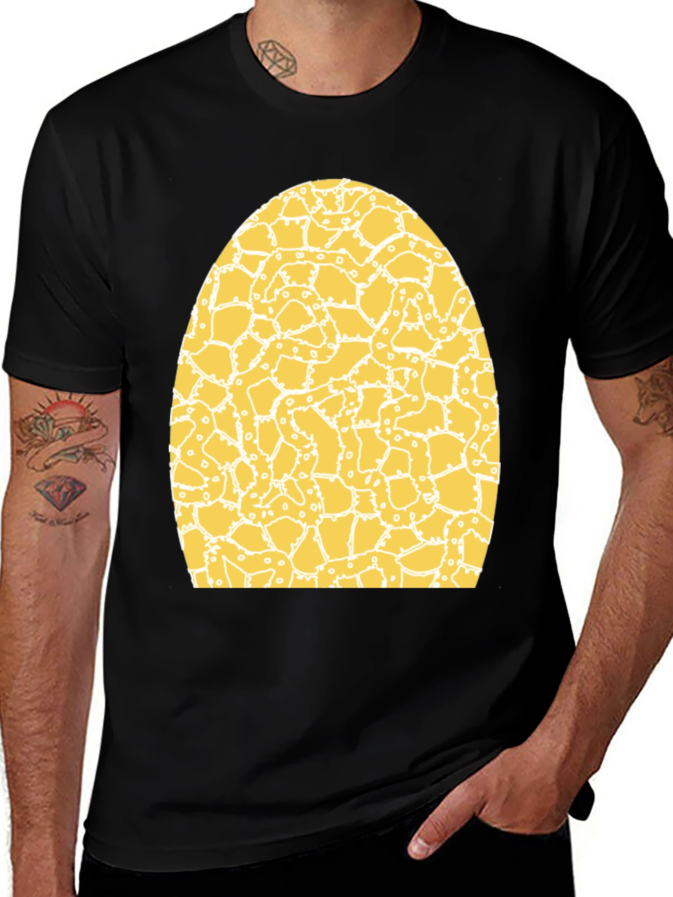 Novelty Egg Pattern Black T-Shirt