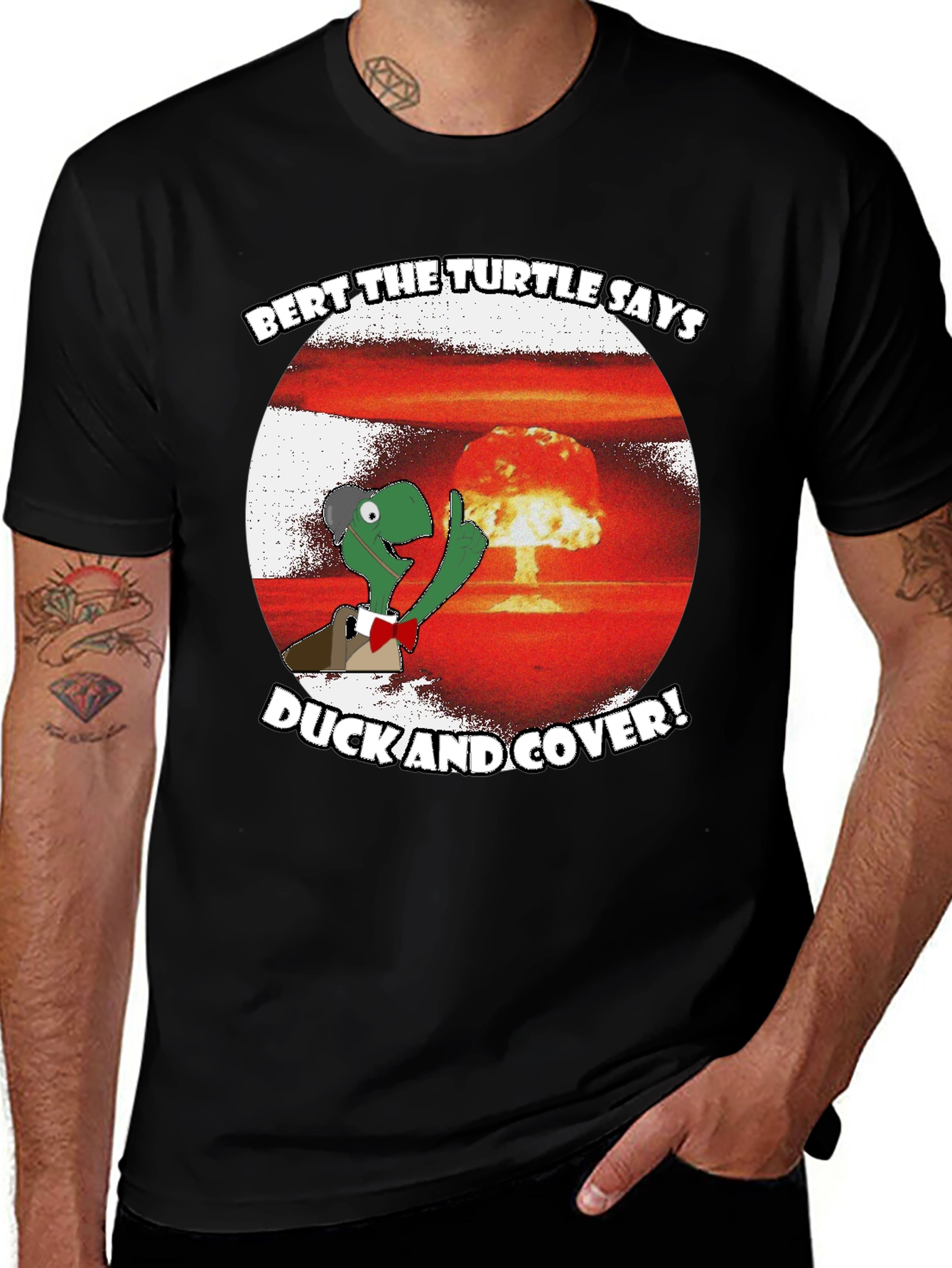 Variant 22 of Bert the Turtle Duck and Cover Graphic Tee