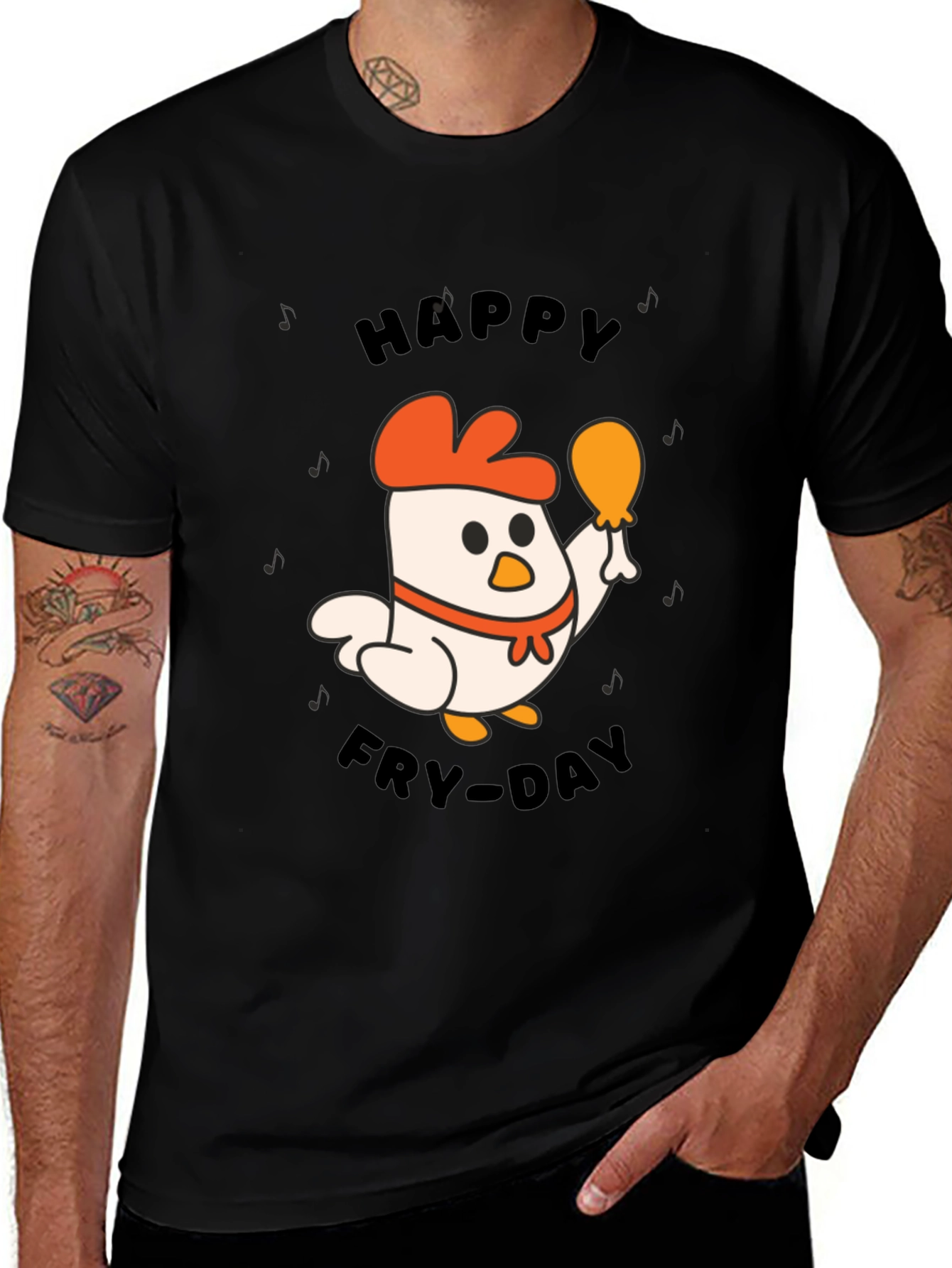 Variant 19 of Happy Fry-Day Chicken Graphic Tee - Black