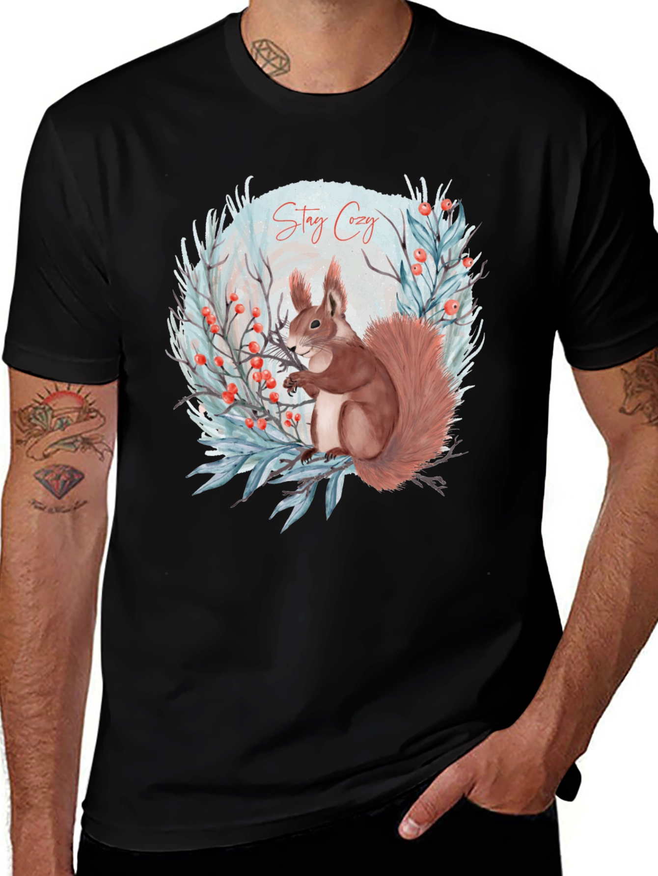 Variant 15 of Stay Cozy Squirrel Graphic Tee - Winter Holiday T-Shirt