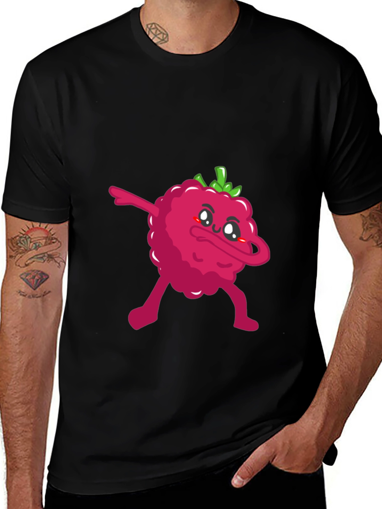 Variant 13 of Dabbing Raspberry Graphic Tee - Fun Fruit T-Shirt