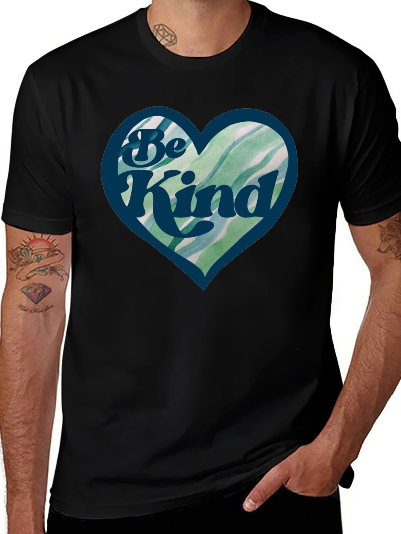 Variant 10 of Be Kind Heart Graphic Black T-Shirt