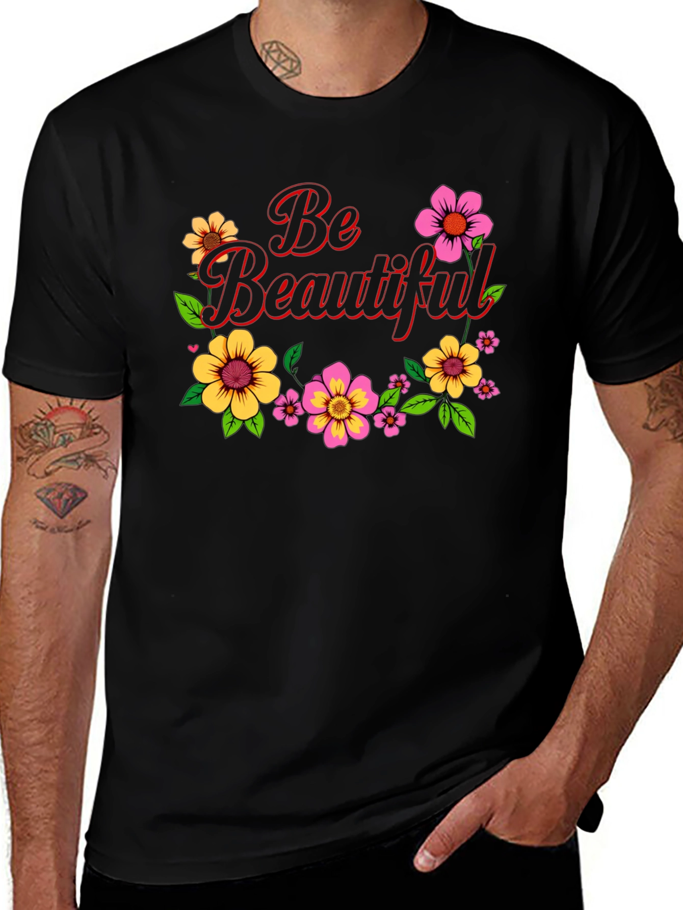 Variant 22 of Be Beautiful Floral Graphic Black T-Shirt
