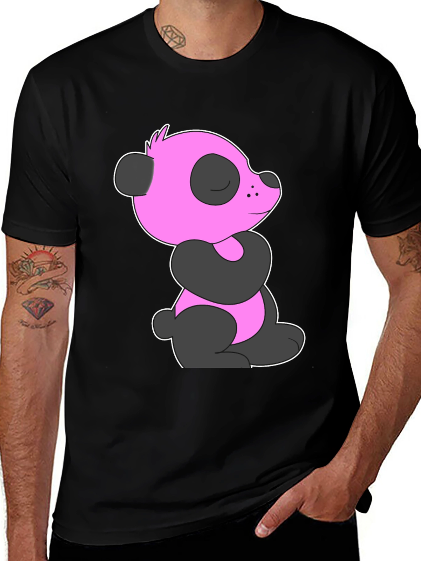 Variant 22 of Pink Panda Graphic Black T-Shirt