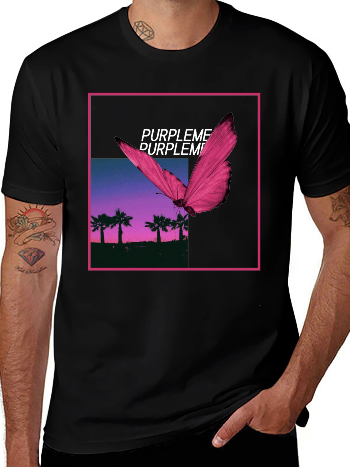 Variant 17 of Purpleme Graphic Tee - Butterfly Palm Scene
