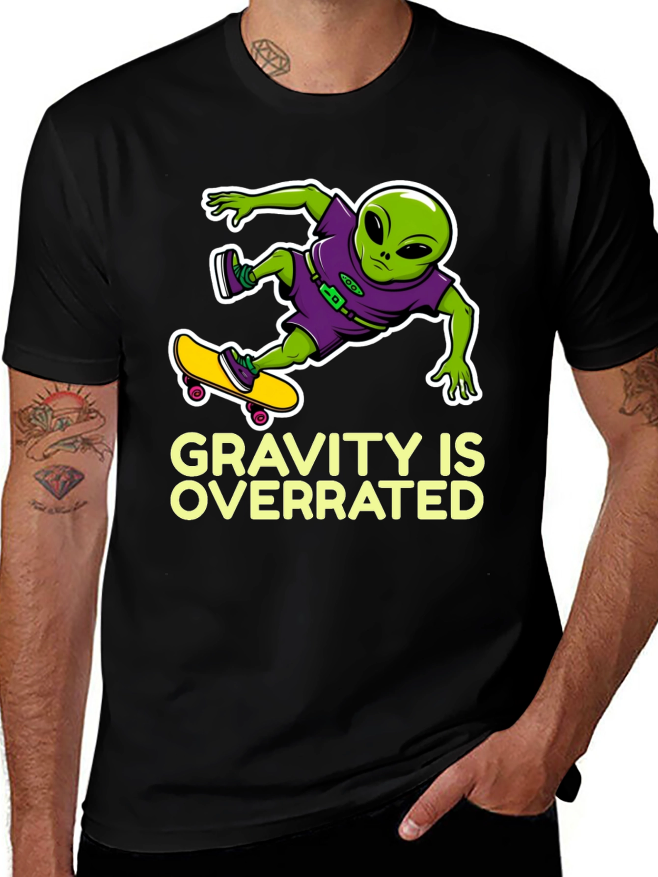 Variant 20 of Alien Skateboard T-Shirt - Gravity is Overrated