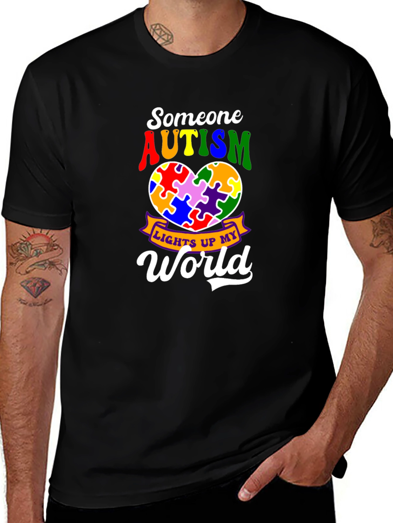 Variant 14 of Autism Awareness T-Shirt - Lights Up My World Design