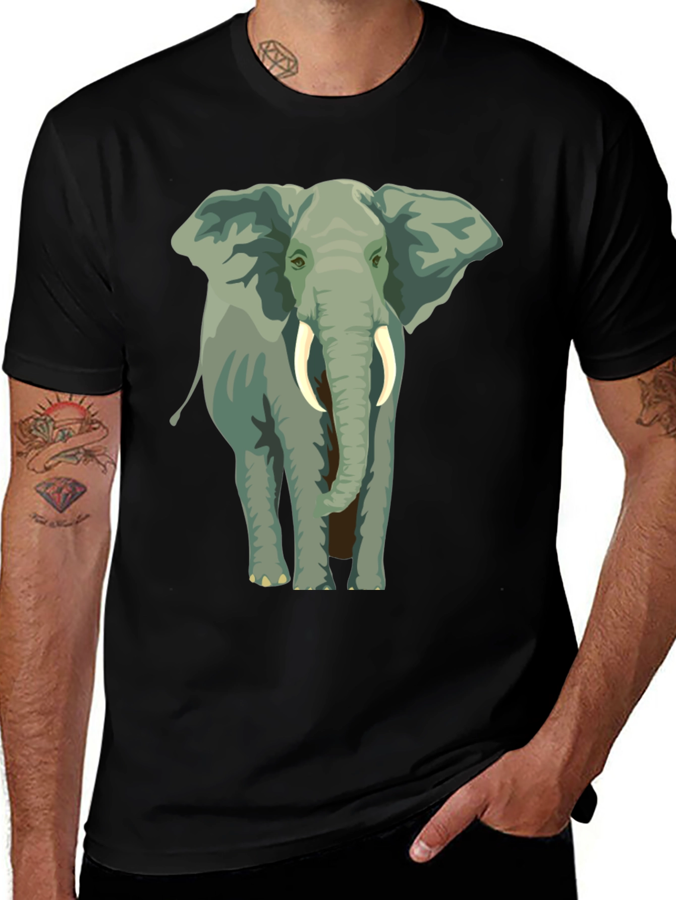 Black Elephant Graphic Print T-Shirt - Black main image