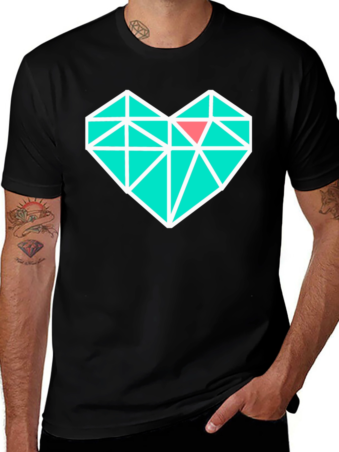 Variant 29 of Geometric Heart Graphic Tee - Modern Black T-Shirt