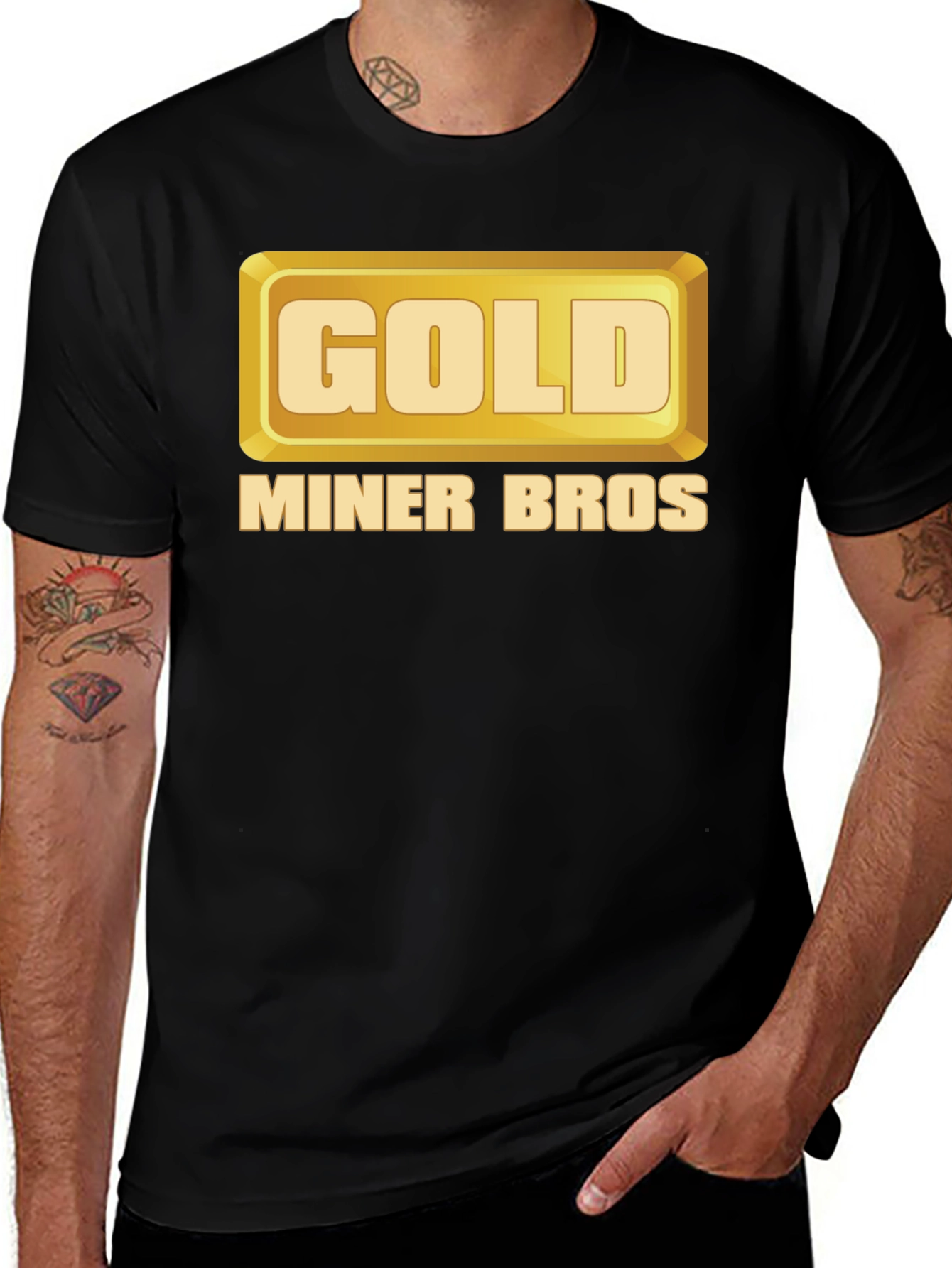 Variant 4 of Gold Miner Bros Graphic Tee - Black Cotton T-Shirt