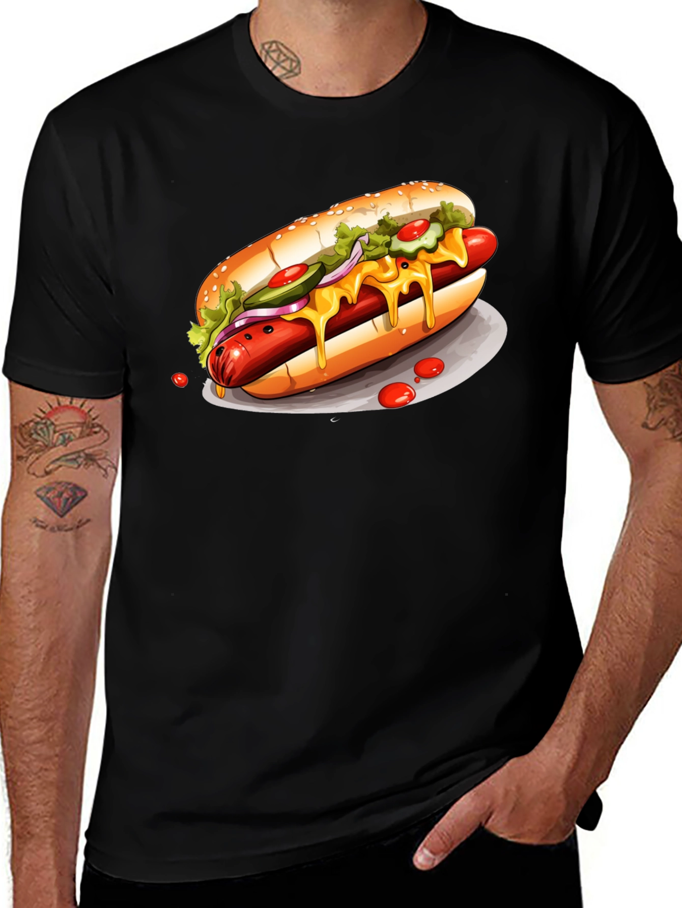 Variant 23 of Hot Dog Graphic Tee - Black T-Shirt