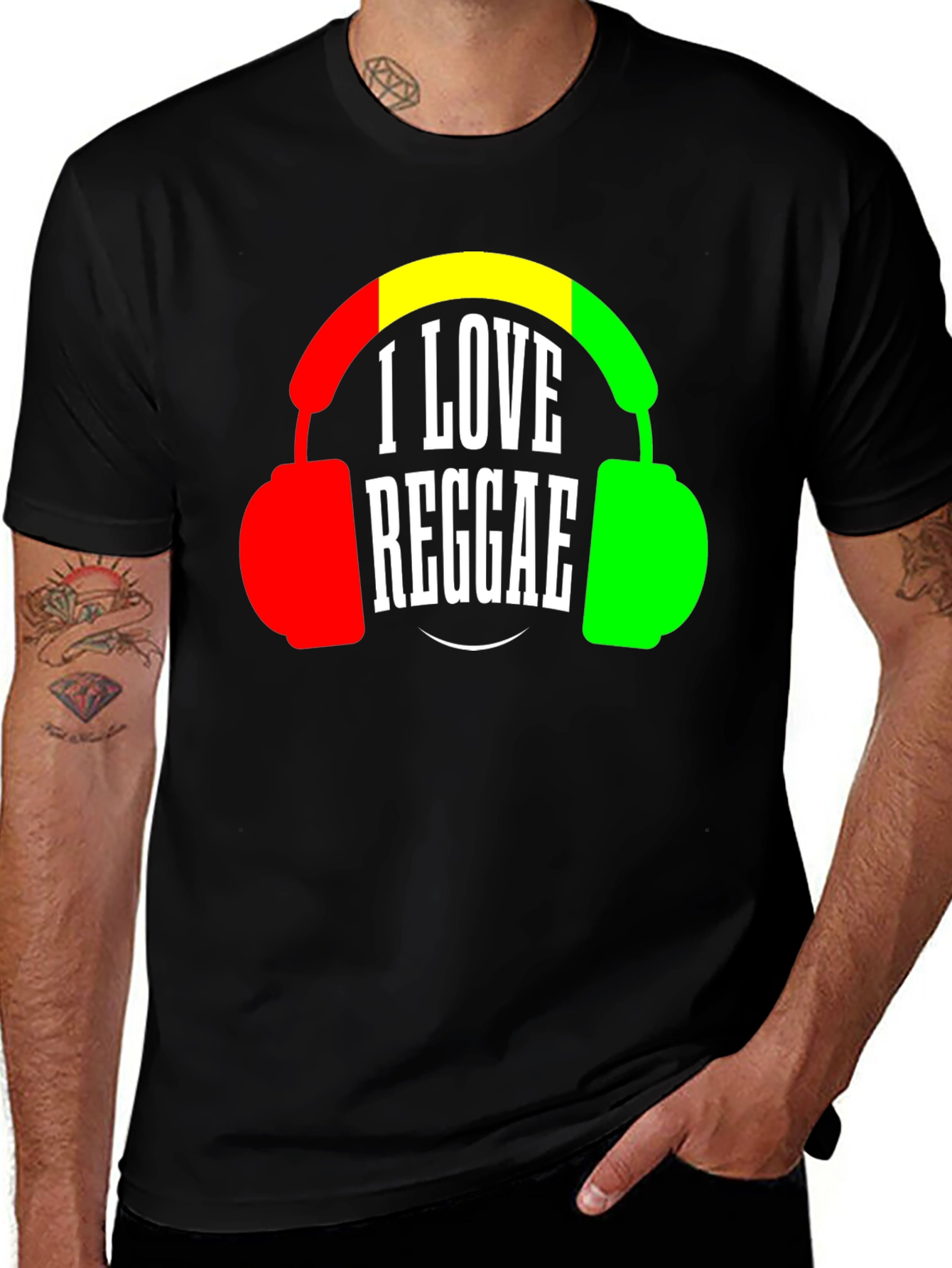 Variant 15 of I Love Reggae T-Shirt - Rasta Colors Headphones Design