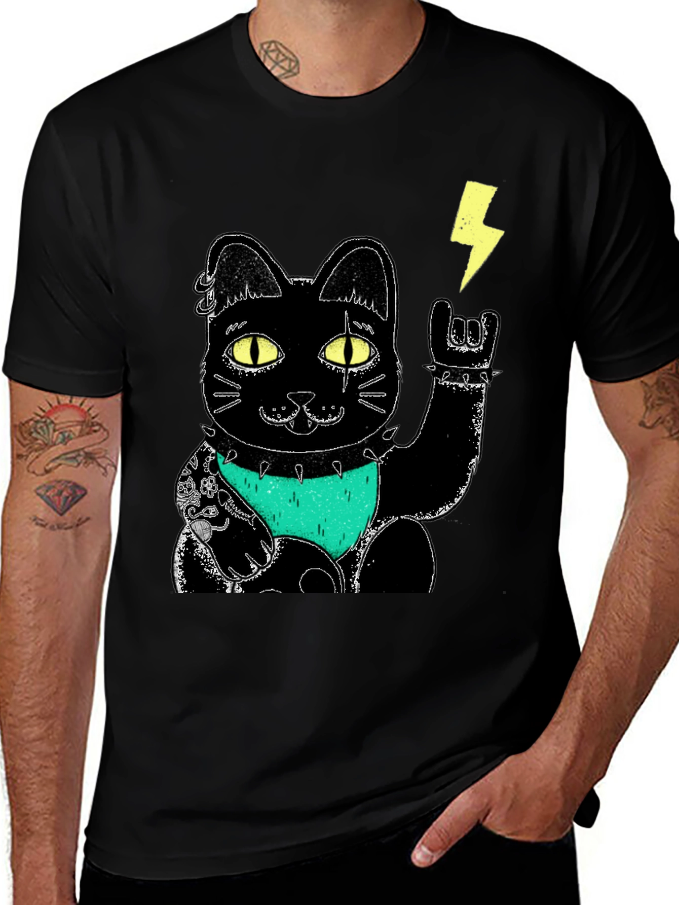 Variant 17 of Lucky Punk Rock Cat Graphic Tee
