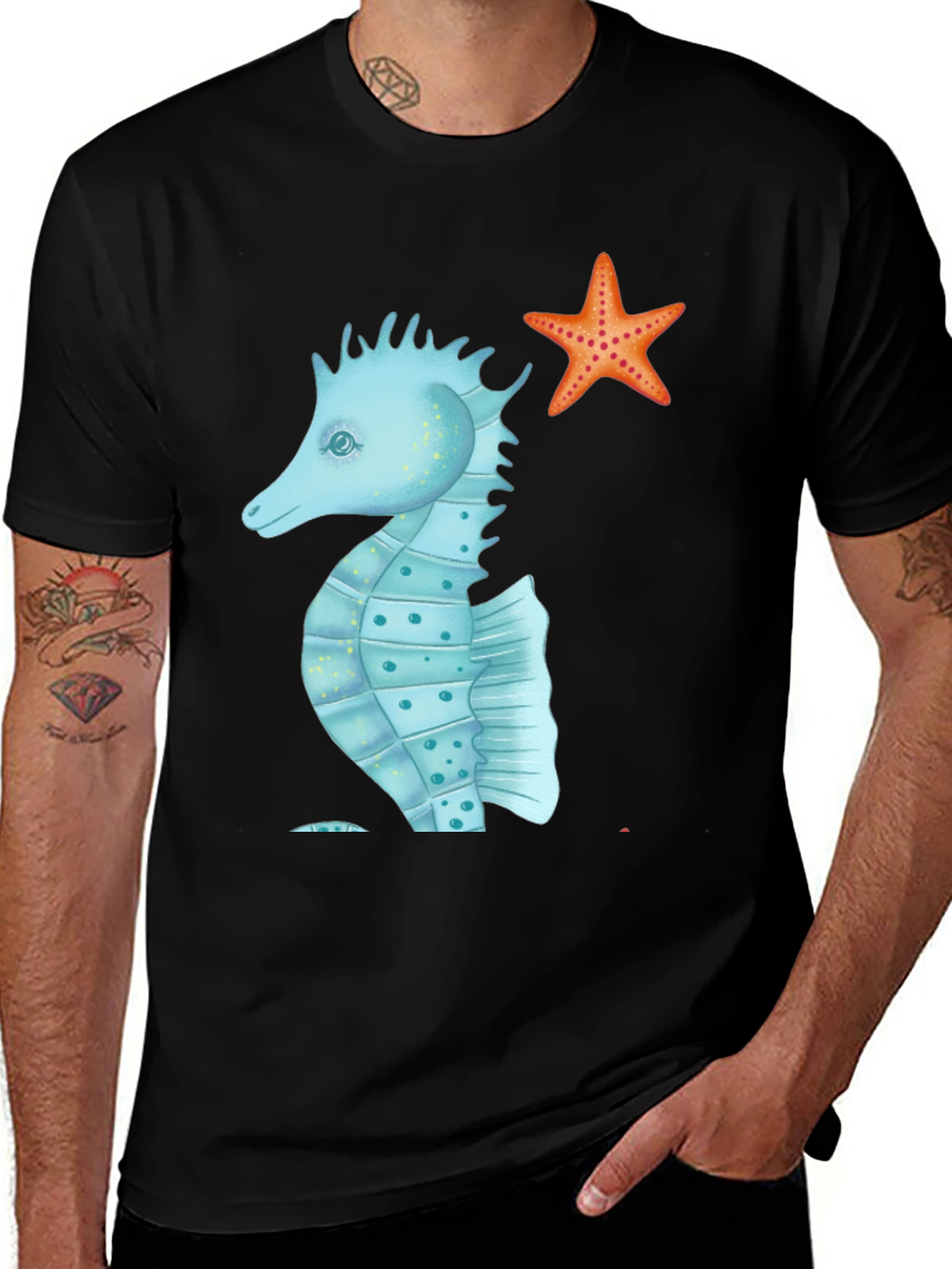Sea Life T-Shirt: Seahorse & Starfish Graphic Tee