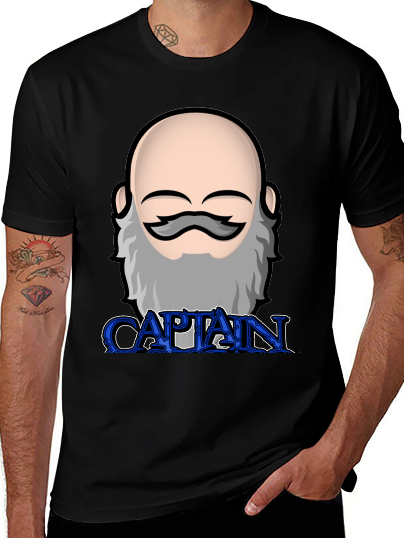 Variant 3 of Captain Cartoon T-Shirt | Black Cotton Crew Neck