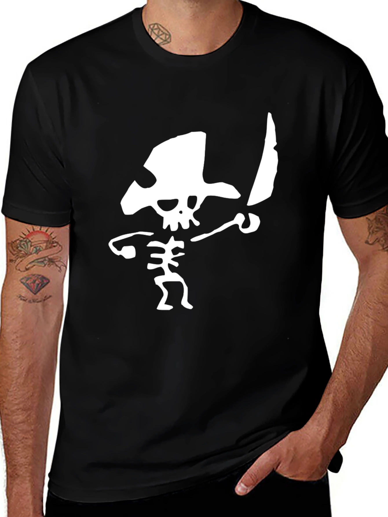 Variant 17 of Pirate Skeleton Graphic Tee - Black Cotton T-Shirt