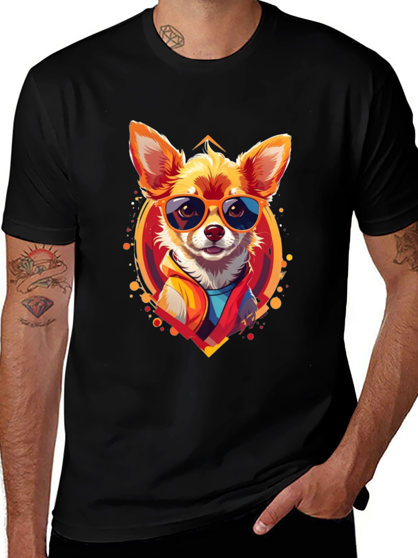 Variant 23 of Cool Chihuahua Graphic Tee - Black Cotton Shirt