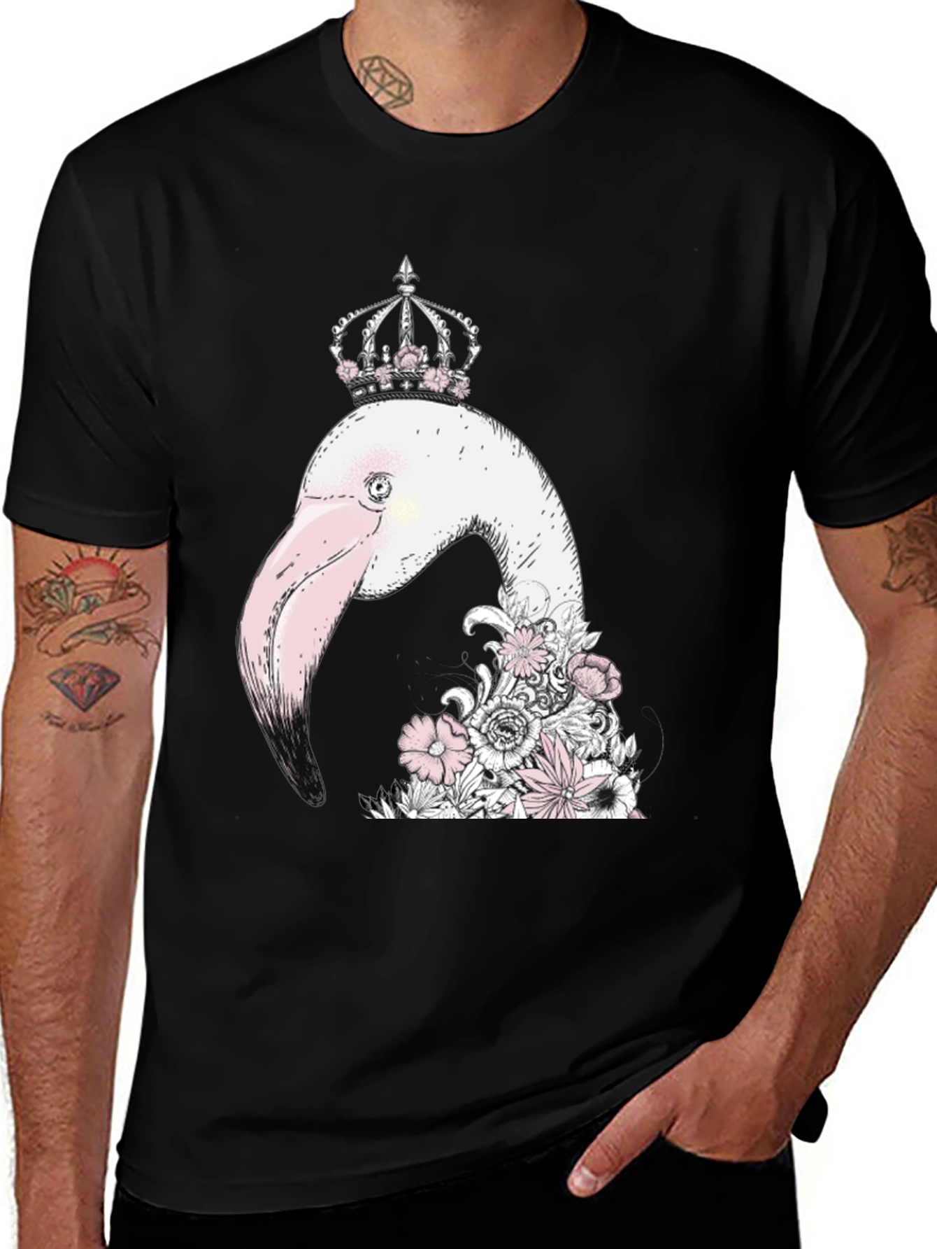 Variant 19 of Flamingo Crown Graphic Tee - Quirky Casual Style