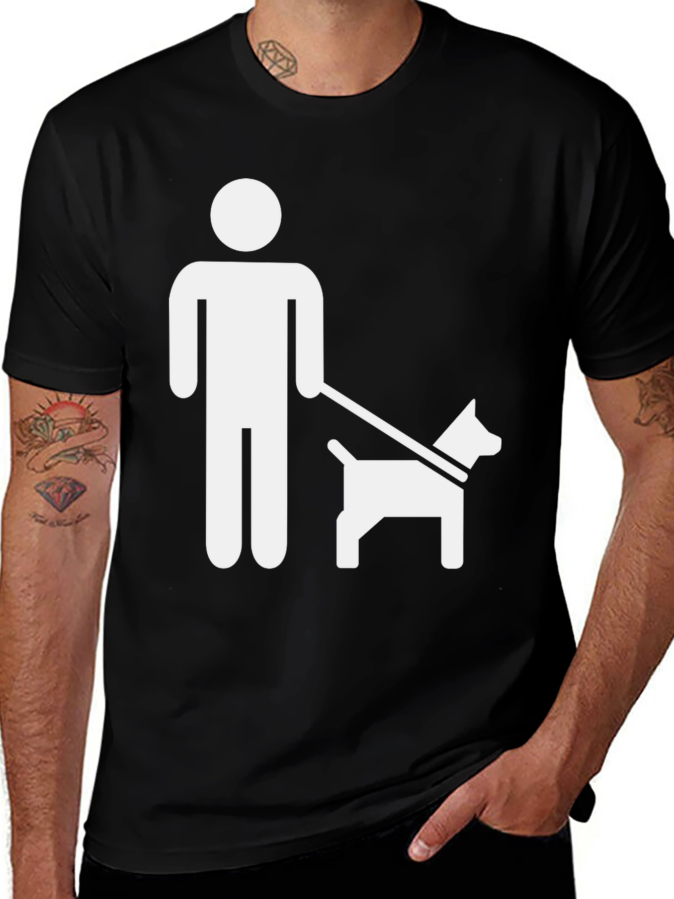 Variant 6 of Dog Walker Graphic Tee - Black Cotton Casual T-Shirt