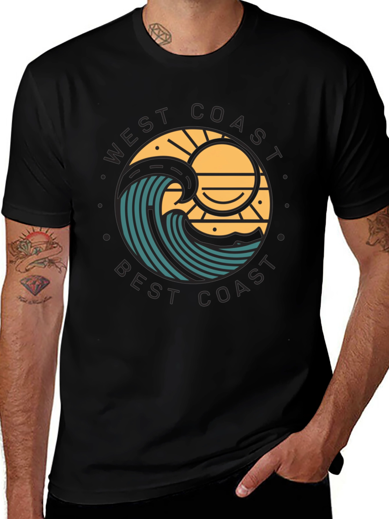 Variant 5 of West Coast Best Coast Graphic Tee - Black Cotton T-Shirt