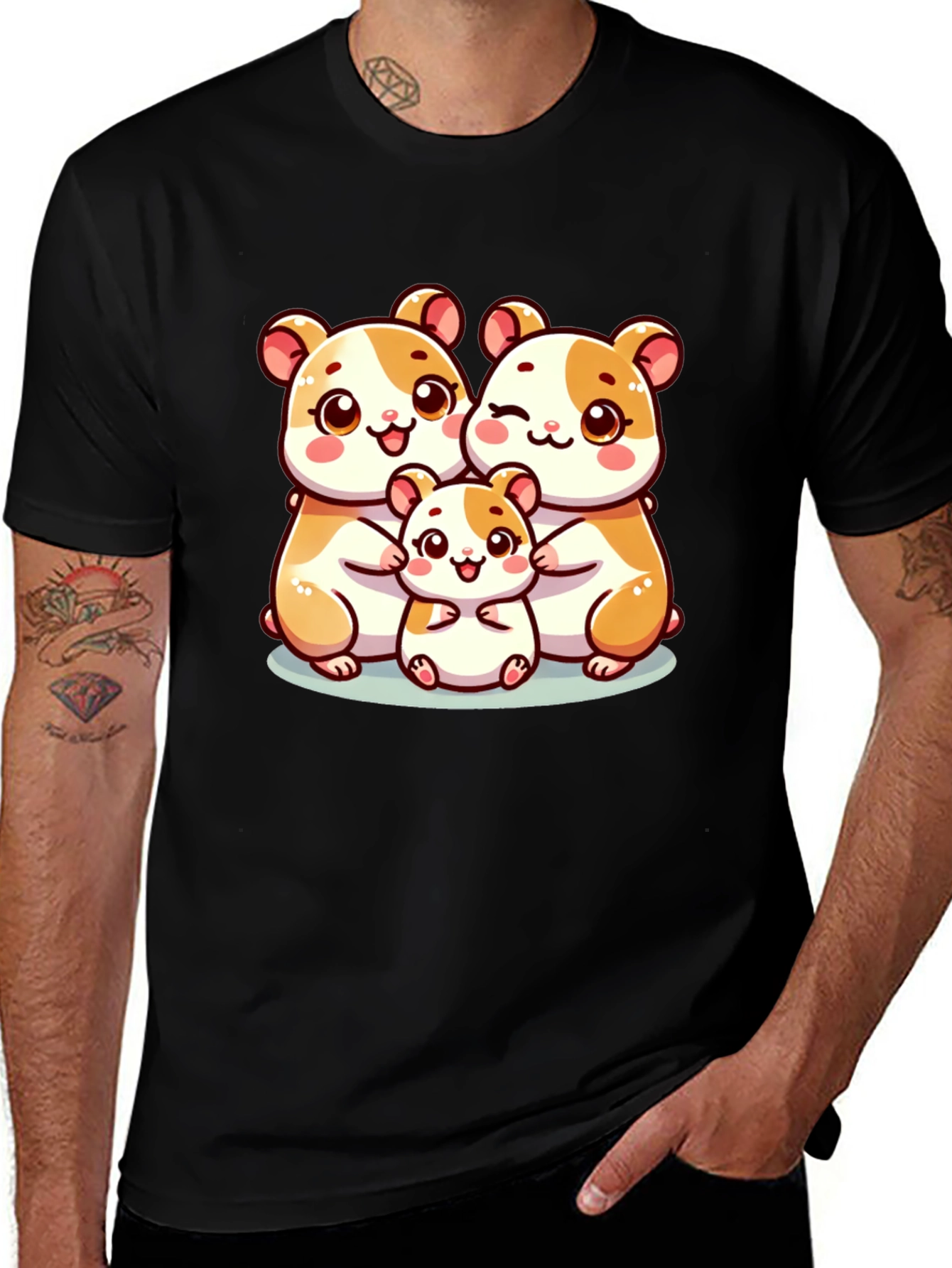 Variant 23 of Cute Hamster Family Black T-Shirt